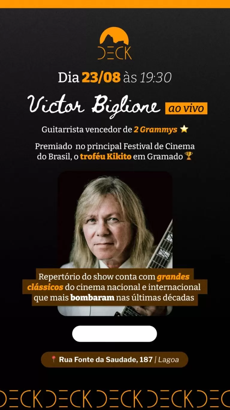 Victor Biglione é a grande atração na estreia do projeto Deck Music, na Lagoa