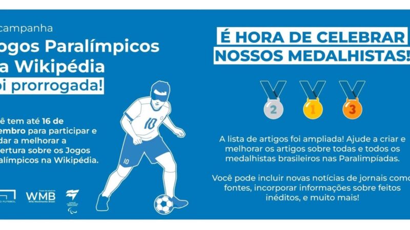 Campanha Jogos Paralímpicos na Wikipédia é prorrogada até dia 16 de setembro