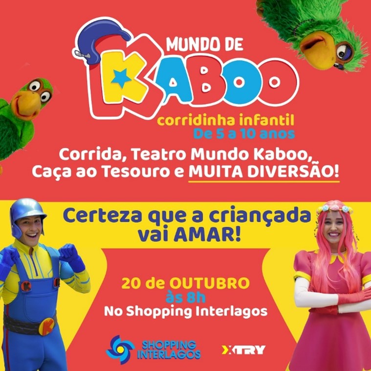 Shopping Interlagos promove “Corrida Mundo de Kaboo”, para crianças entre 05 e 10 anos